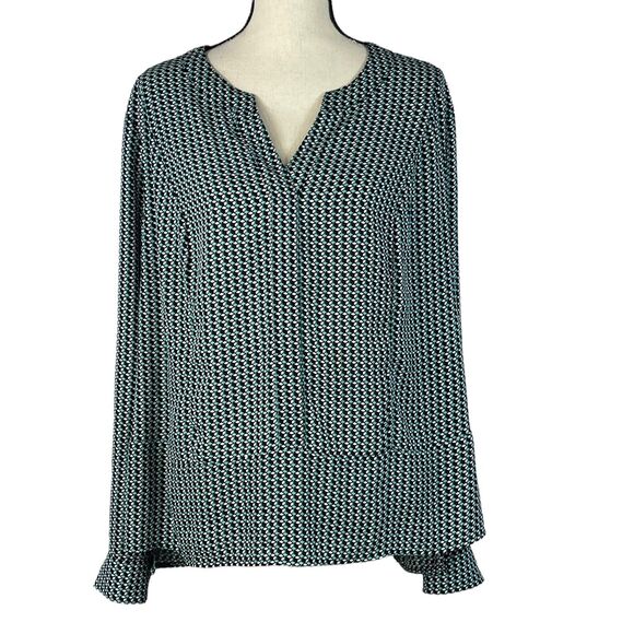 Worthington 1X-Large Top Geometric V-Neck Roll-Tab Sleeves Hi-Low Lightweight - Picture 1 of 11